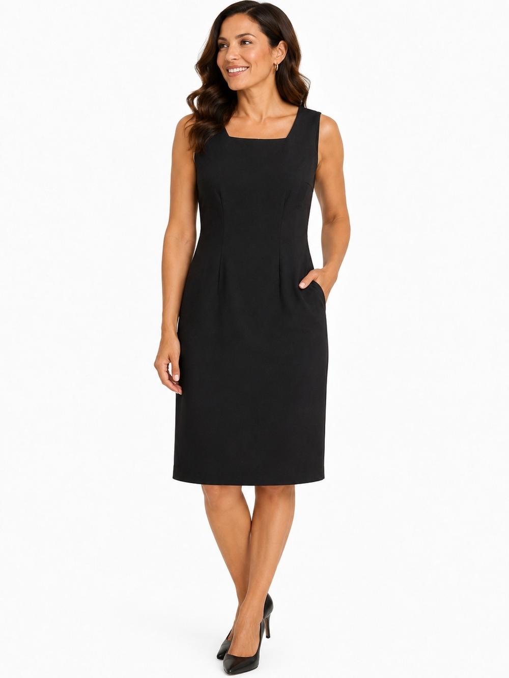 Vintage Betsy’s Things Classic Black Sleeveless Sheath Dress - Size 14P (Petite)
